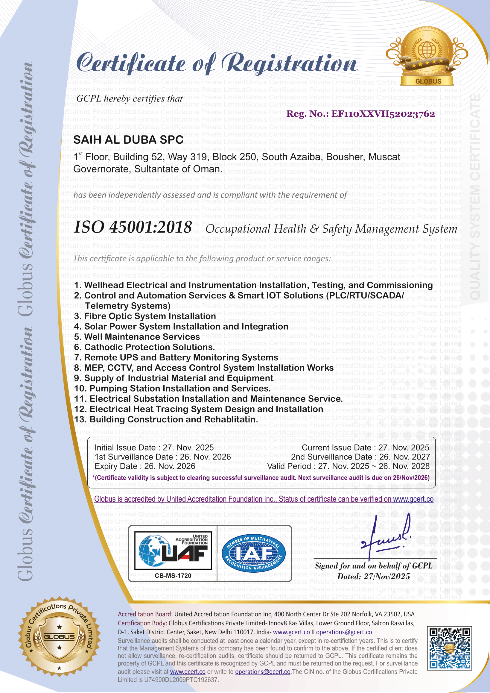 ISO 45001:2018 (Occupational Health & Safety)